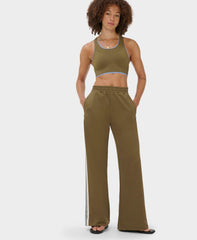 Linear Striped Wide Leg Pants - Khaki Brown