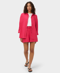 Linen Stretch Shirt - Crimson Red