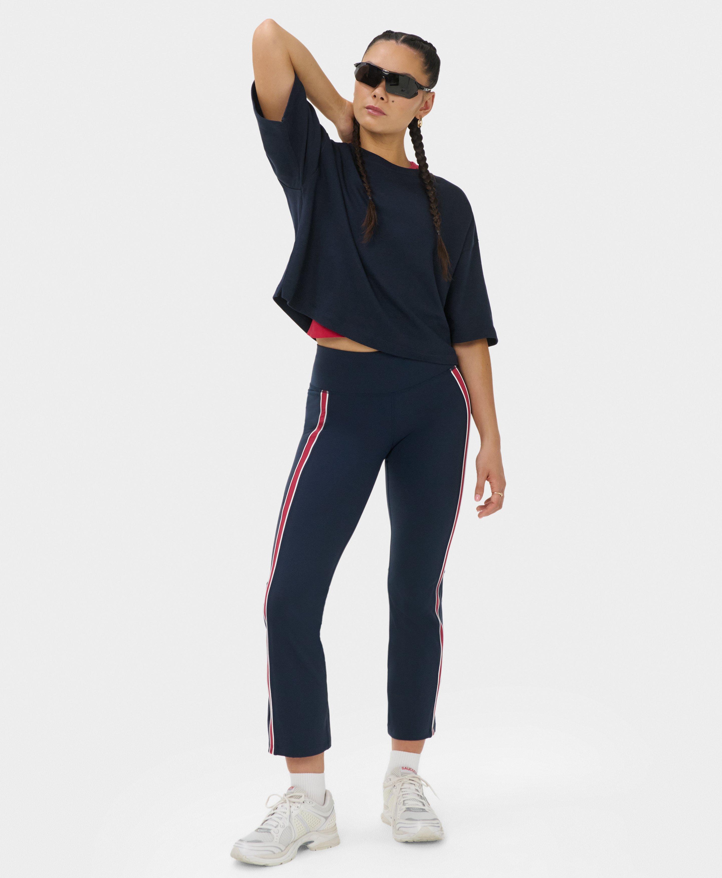 Power Side Stripe Cropped Flare - Navy Blue