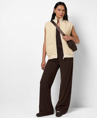 Plush Fleece Ribbed Vest - Ecru Beige