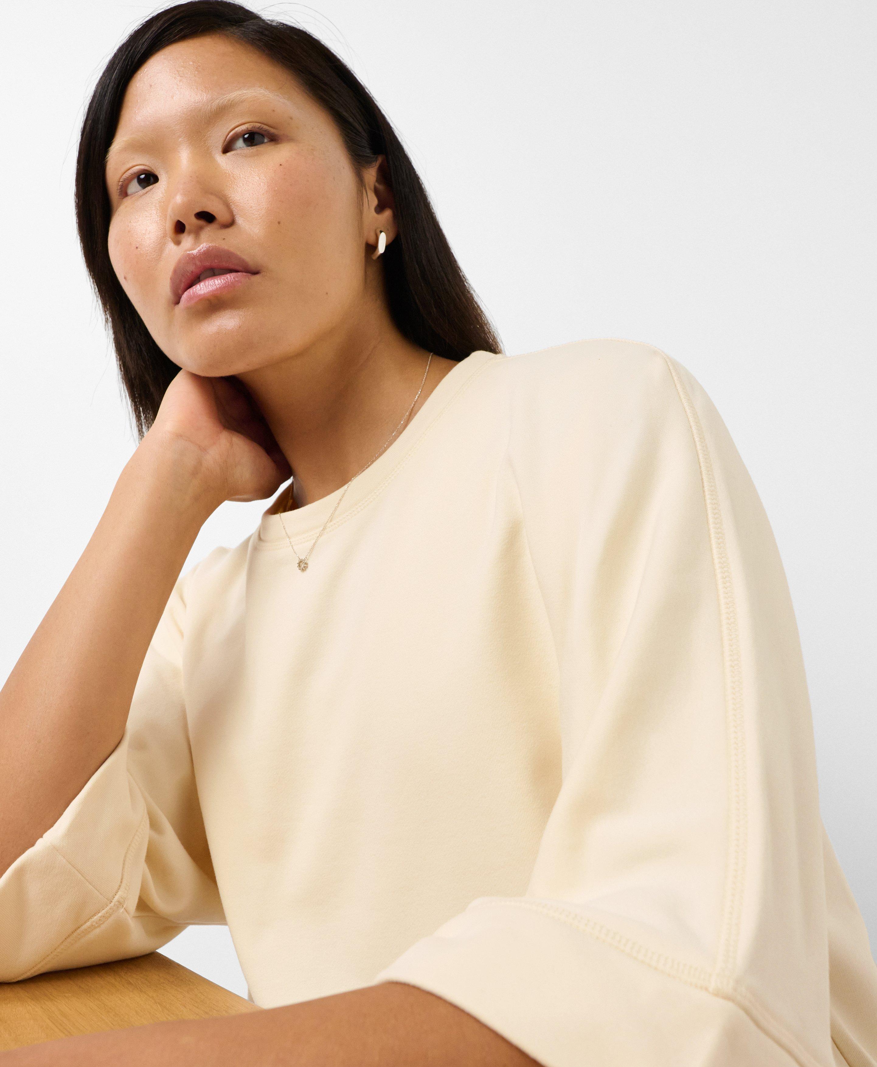 Brushed Short Sleeve Sweatshirt - Ecru Beige