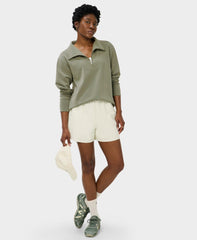 Sand Wash Half Zip Longline Sweatshirt - Bracken Green