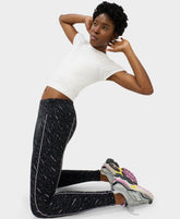 Power 7/8 Piping Workout Leggings - Black Midnight Dash Print - Full Length