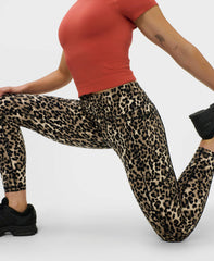 Power 7/8 Piping Workout Leggings - Brown Ink Leopard Print - 7/8 Length