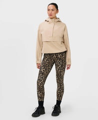 Power 7/8 Piping Workout Leggings - Brown Ink Leopard Print - Full Length