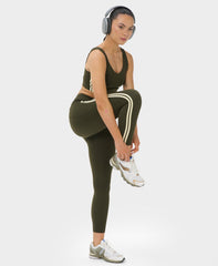 Power 7/8 Side Stripe Workout Leggings - Nori Green - 7/8 Length