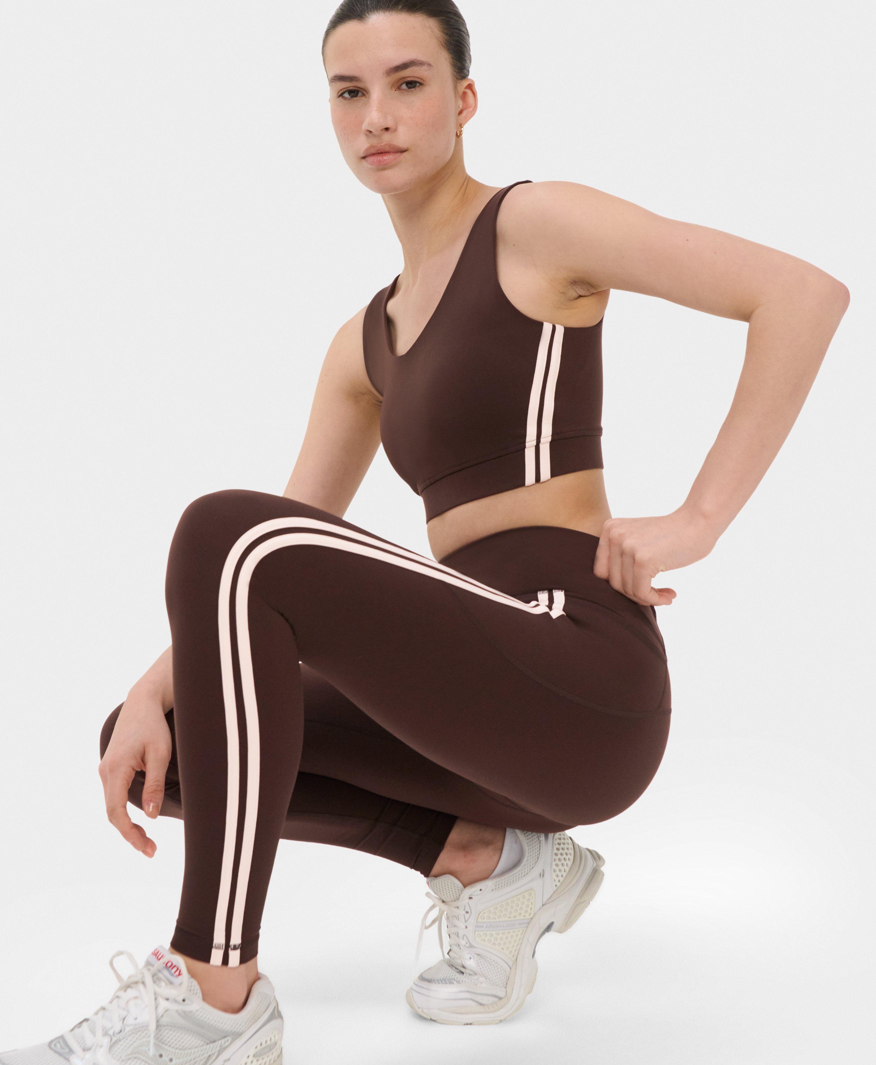 Power Side Stripe Workout Leggings - Sable Brown - Full Length