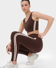 Power Side Stripe Workout Leggings - Sable Brown - Full Length