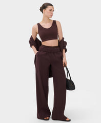 Power Scoop Side Stripe Sports Bra - Sable Brown