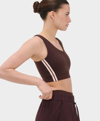 Power Scoop Side Stripe Sports Bra - Sable Brown