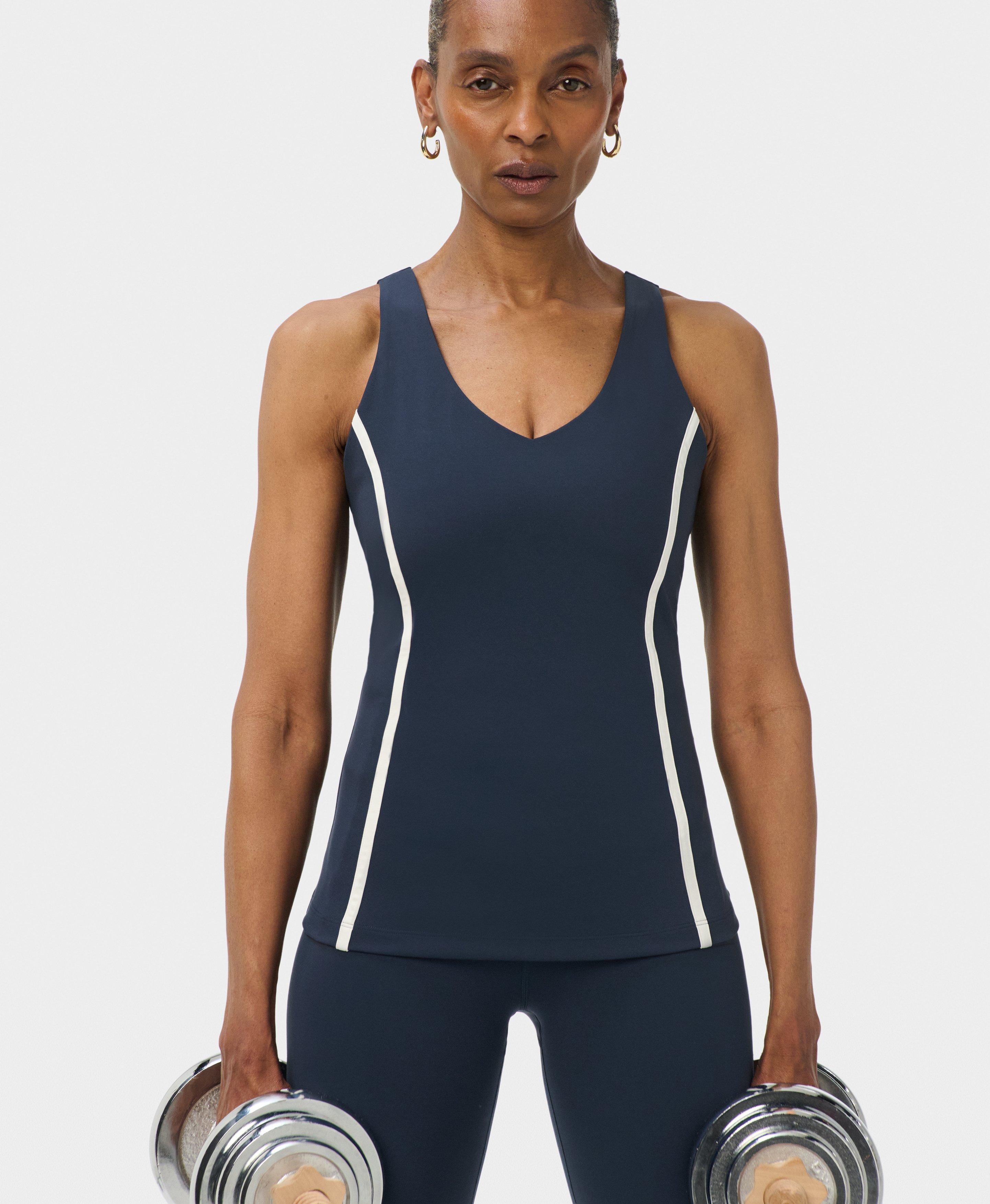 Power Side Stripe Cross Back Tank - Navy Blue
