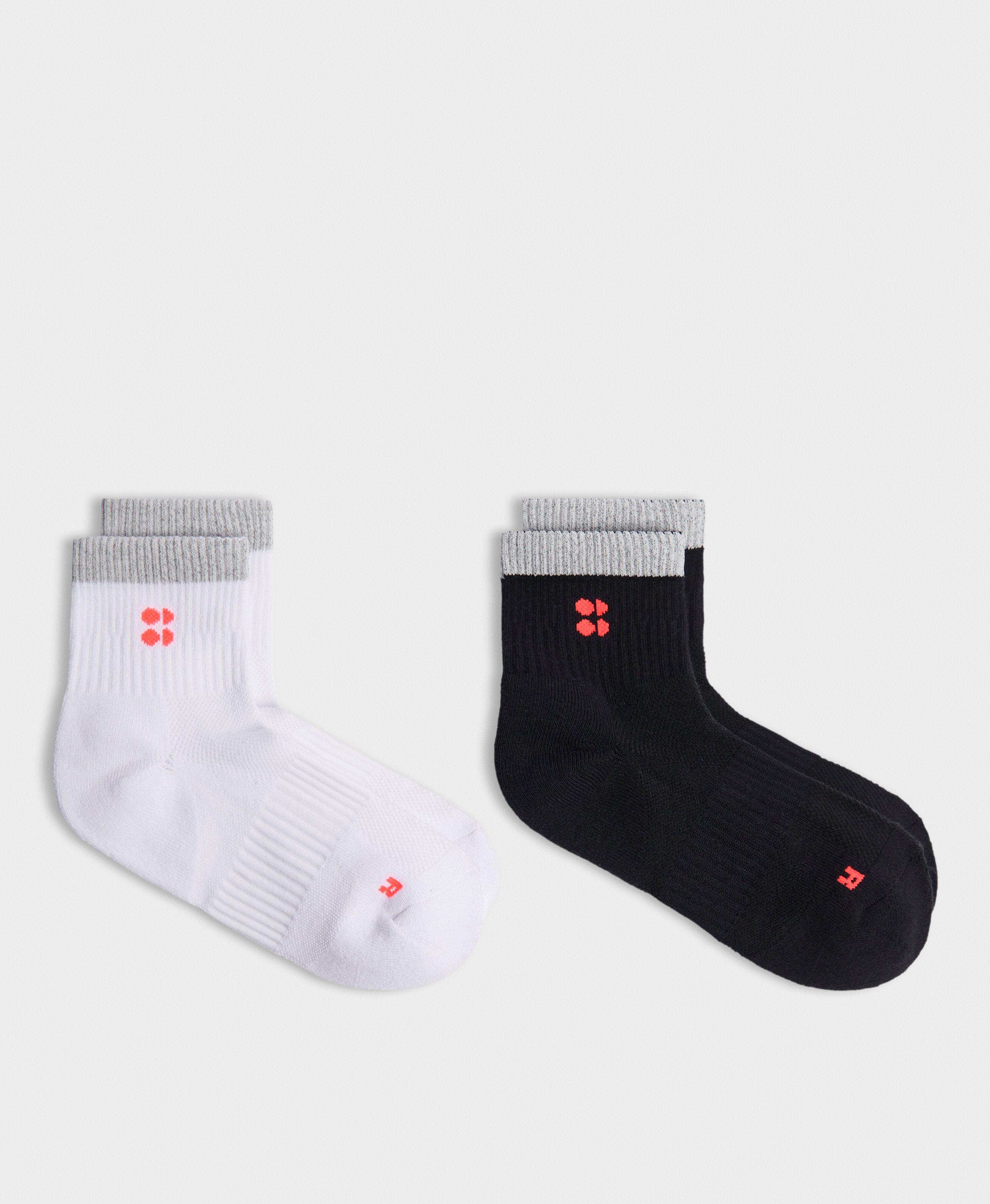 Reflective Workout Mini Crew Socks 2 Pack - Black White And Fluro