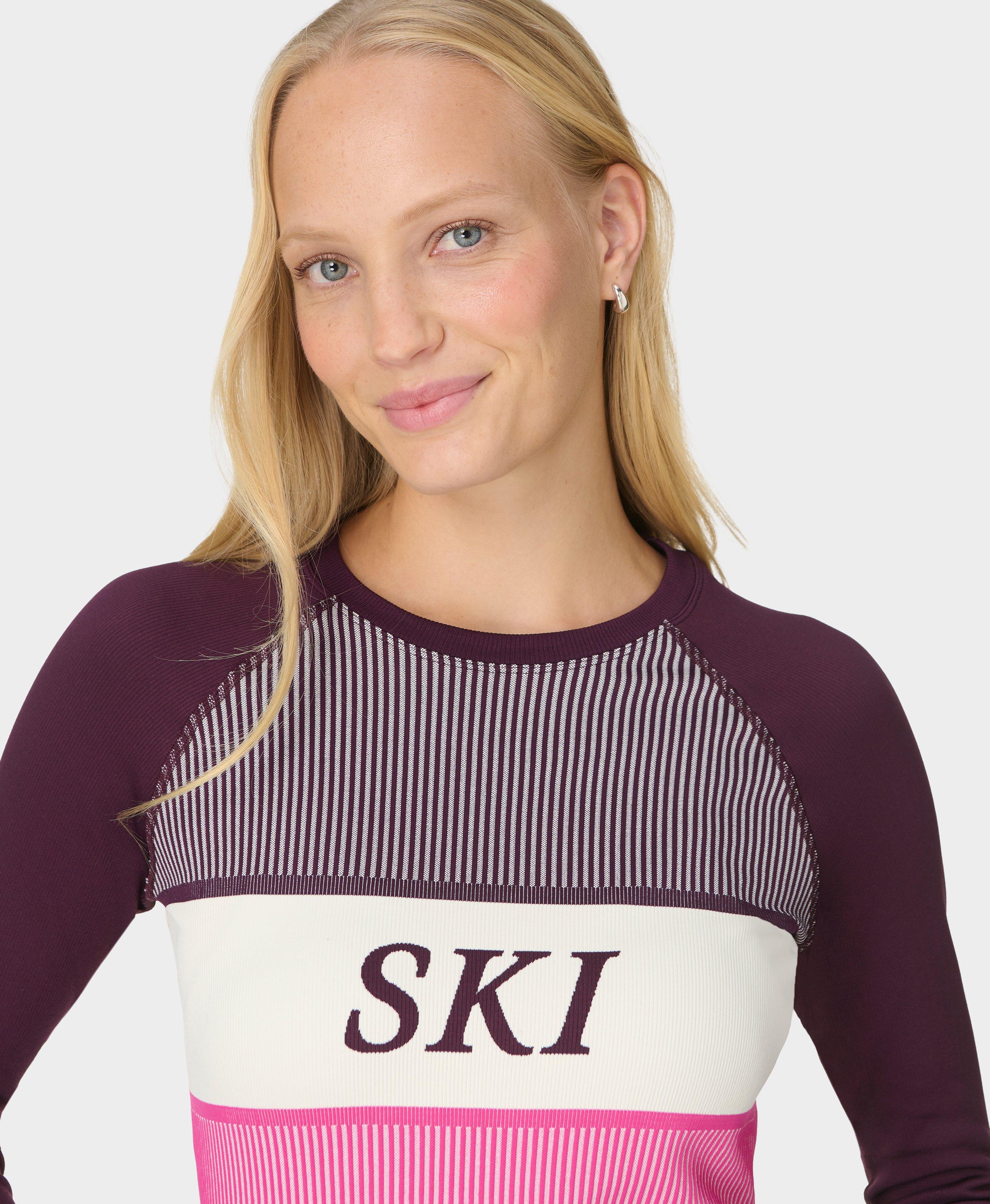 Ribbed Base Layer Tee - Purple Sb Ski Stripe Print