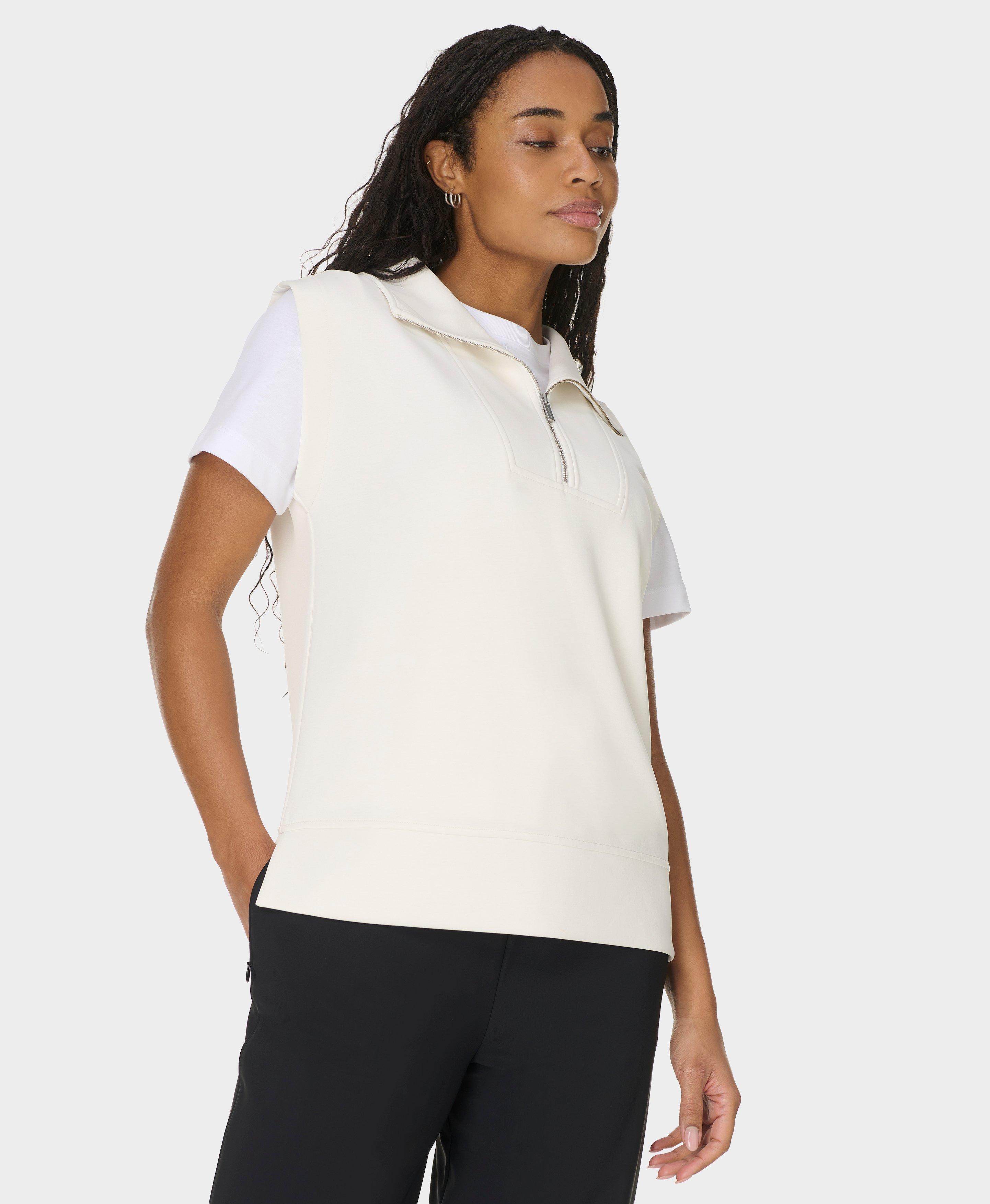 Sand Wash CloudWeight Half Zip Sleeveless Pullover - Coconut Cream