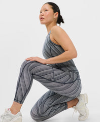 Power 7/8 Piping Workout Leggings - Blue Tilted Wordmark Print - 7/8 Length