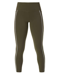 Power 7/8 Piping Workout Leggings - Blue Tilted Wordmark Print - 7/8 Length
