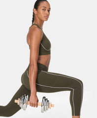 Power 7/8 Piping Workout Leggings - Blue Tilted Wordmark Print - 7/8 Length