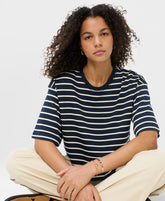 After Class Short Sleeve Sweatshirt - Navy Blue Stripe