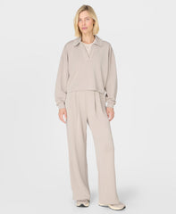 Sand Wash Crop Henley Sweatshirt - Dusk Beige