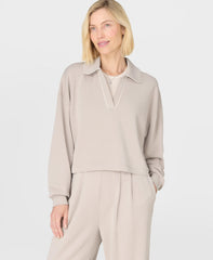 Sand Wash Crop Henley Sweatshirt - Dusk Beige