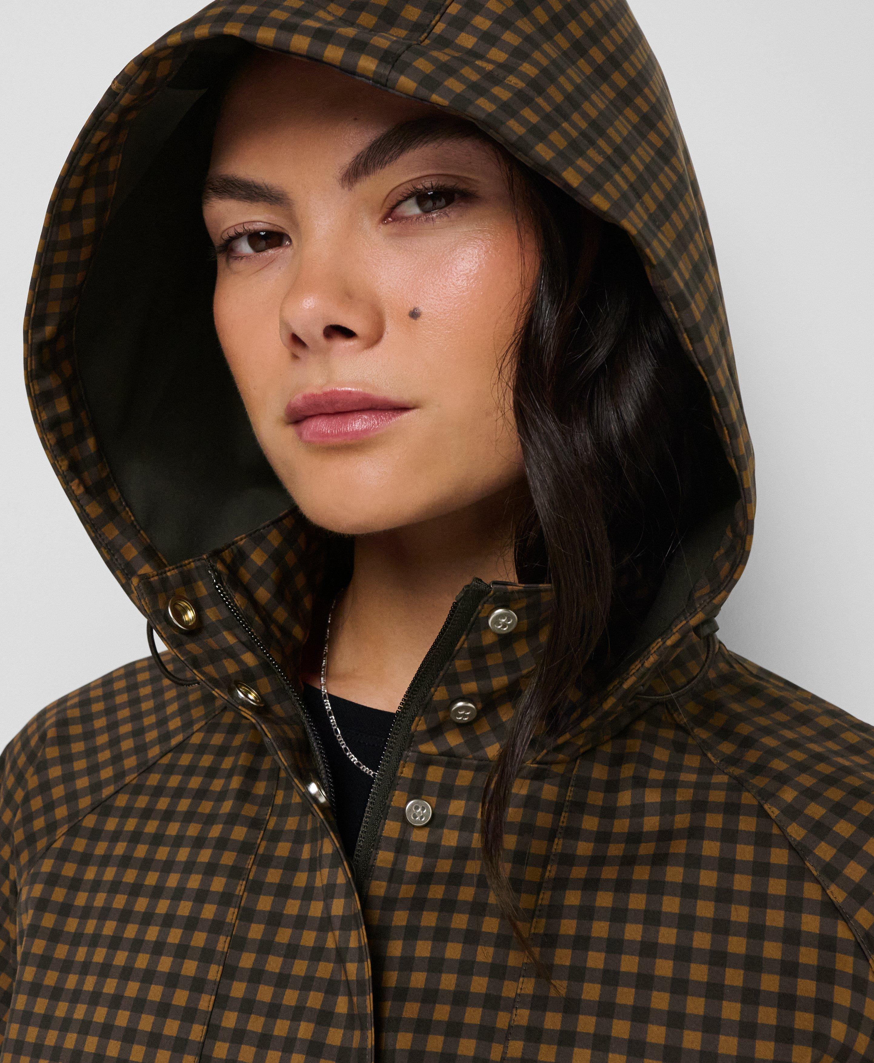 Motion Waterproof Cropped Jacket - Brown Mini Check Print