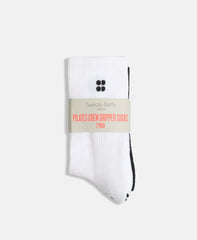 Pilates Crew Grip Socks 2 Pack - White Black
