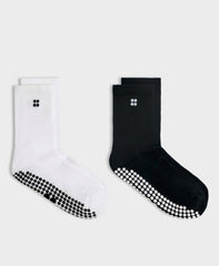Pilates Crew Grip Socks 2 Pack - White Black