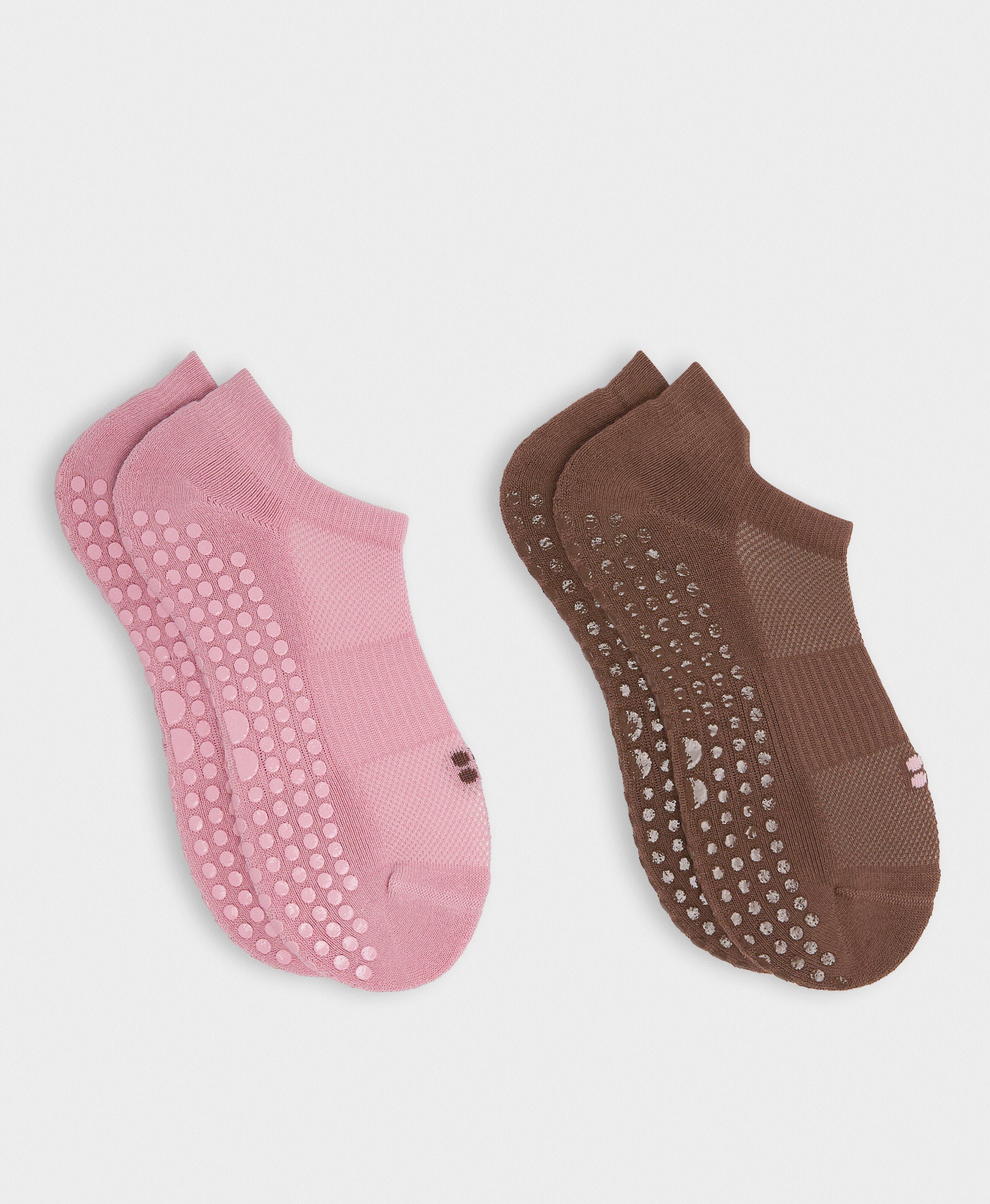 Reformer Sneaker Gripper Socks 2 Pack - Deco Pink Chestnut Brown