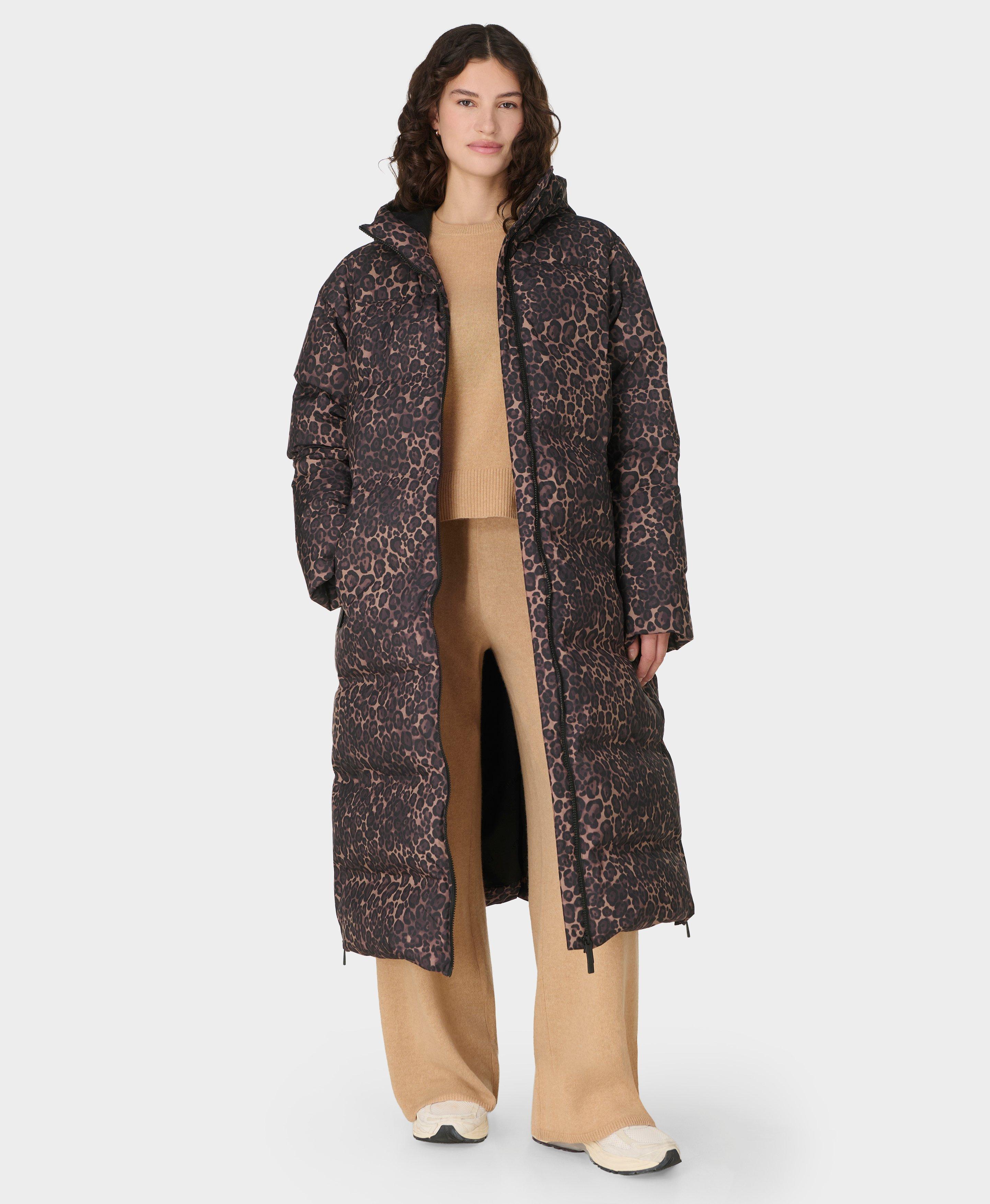 Nimbus Longline Waterproof Puffer - Brown Wild Leopard Print