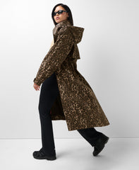 Motion Waterproof Longline Parka - Brown Ink Leopard Print
