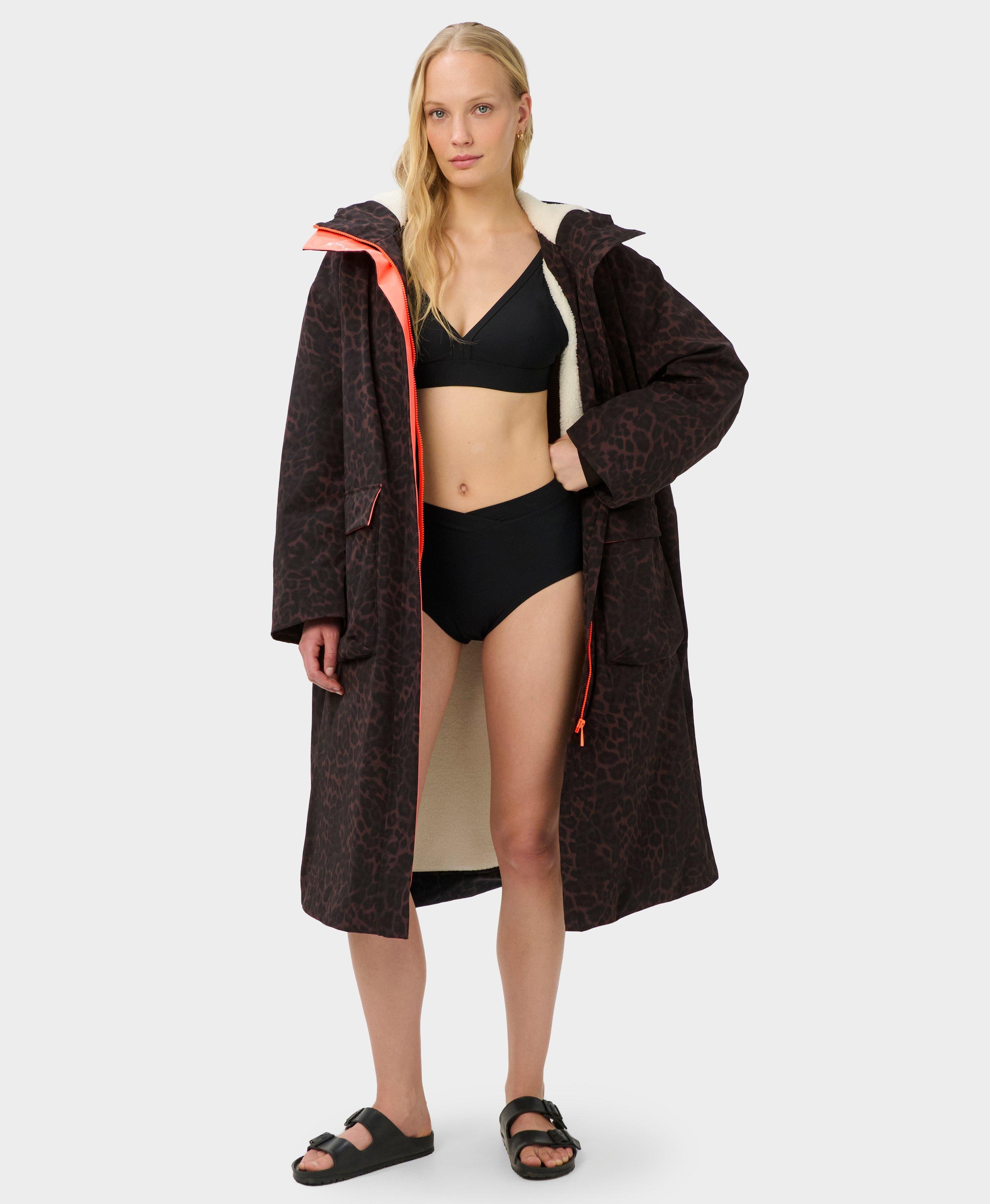 Borg Lined Bathrobe - Brown Leopard Skin Print