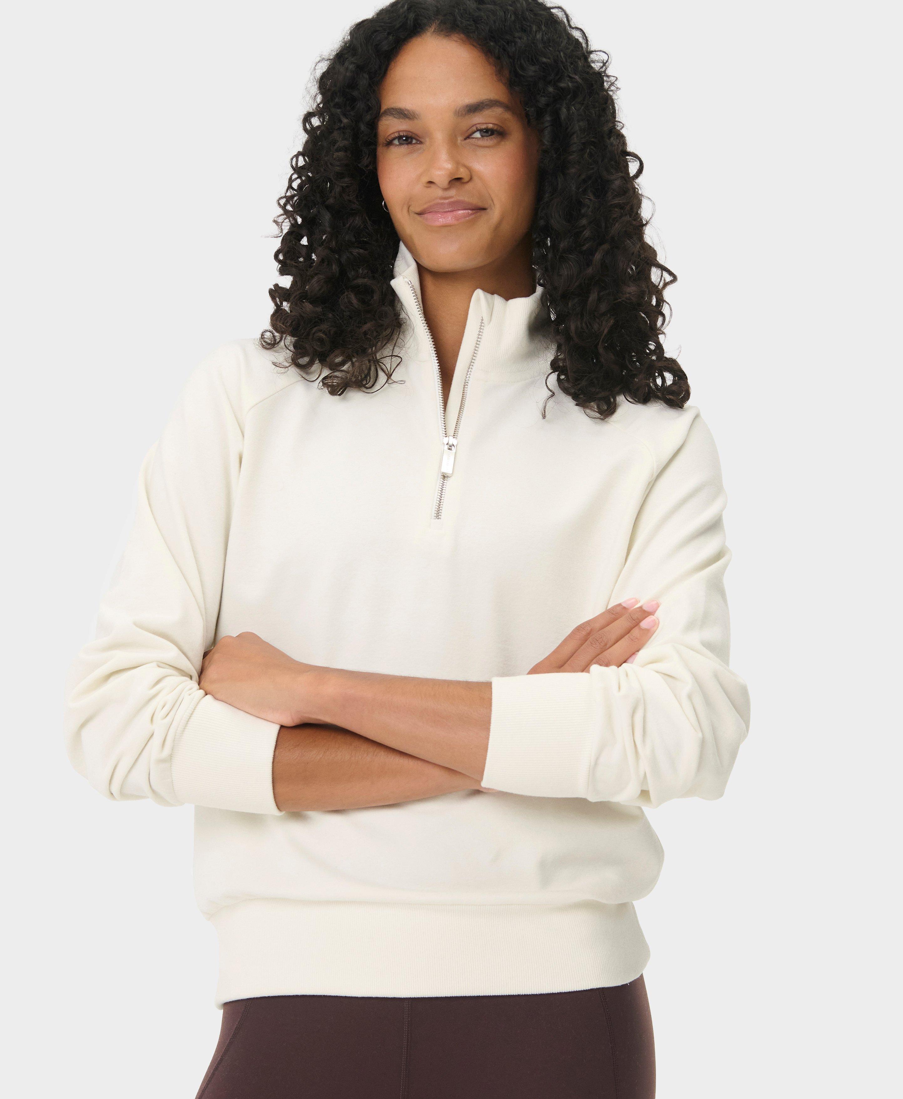 Escape Luxe Fleece Half Zip Crop Sweatshirt - Lily White
