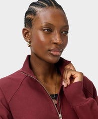 Escape Luxe Fleece Half Zip Crop Sweatshirt - Merlot Red