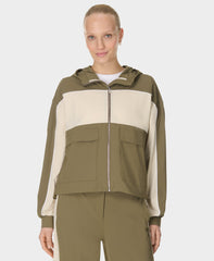 Explorer Patch Pocket Zip-Up Hoodie - Khaki Brown Pebble Beige