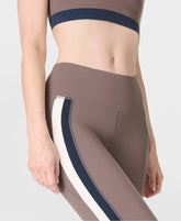 Power Trio Stripe Workout Leggings - Taupe Brown Navy Blue Lily White - Full Length