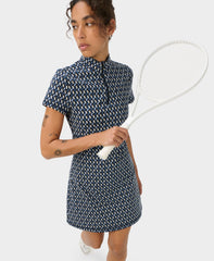 Power Tennis Half Zip Mini Dress - Blue Linked Geo Print