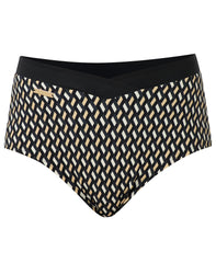 Wrap Front High Waist Bikini Bottom - Beige Linked Geo Print