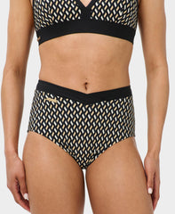 Wrap Front High Waist Bikini Bottom - Beige Linked Geo Print