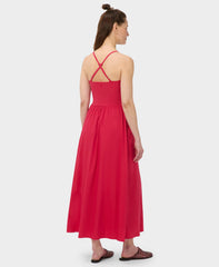 Explorer Ribbed Halter Neck Strappy Maxi Dress - Crimson Red