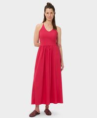 Explorer Ribbed Halter Neck Strappy Maxi Dress - Crimson Red
