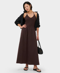 Explorer Ribbed Halter Neck Strappy Maxi Dress - Espresso Brown