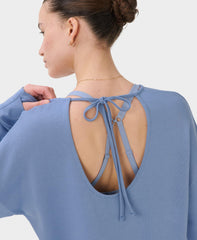 After Class Open Back Tie Sweatshirt - Faded Blue