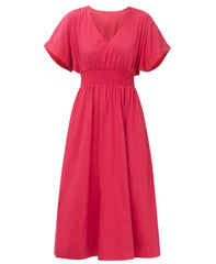 Sloane Cotton V-Neck Midi Dress - Crimson Red