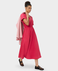 Sloane Cotton V-Neck Midi Dress - Crimson Red