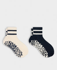 Animal Print Mini Pilates Crew Grip 2 Pack - French Navy Blue Creme Beige