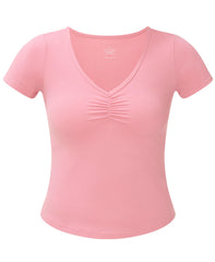 Ultimate Studio Ruched V-Neck Tee - DarkDecoPink