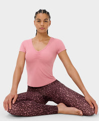 Ultimate Studio Ruched V-Neck Tee - DarkDecoPink