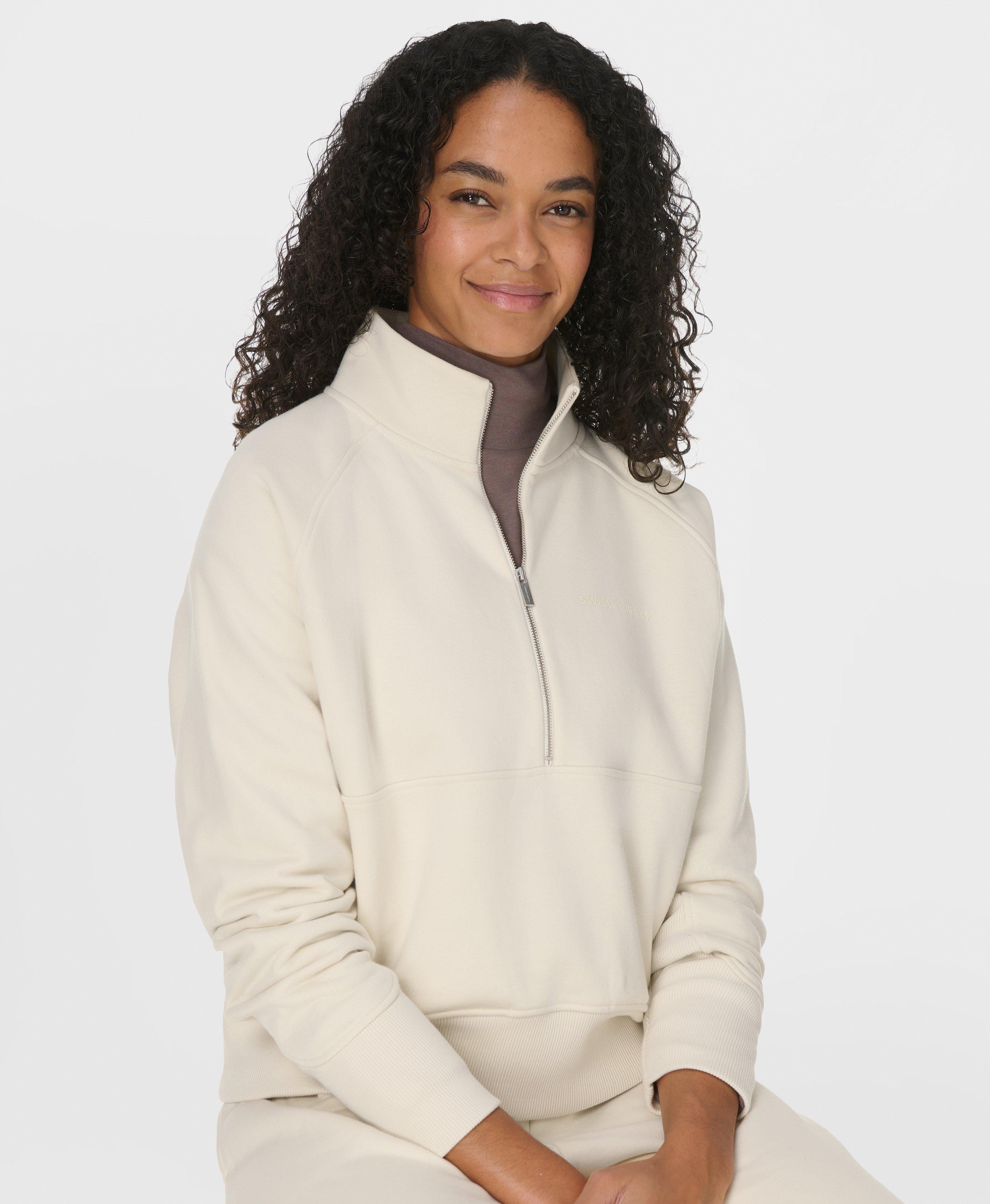 Revive Rib Mix Half Zip Sweatshirt - Wheat Beige