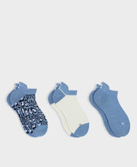 Workout Sneaker Socks 3 Pack - Grey Animal Faded Blue White