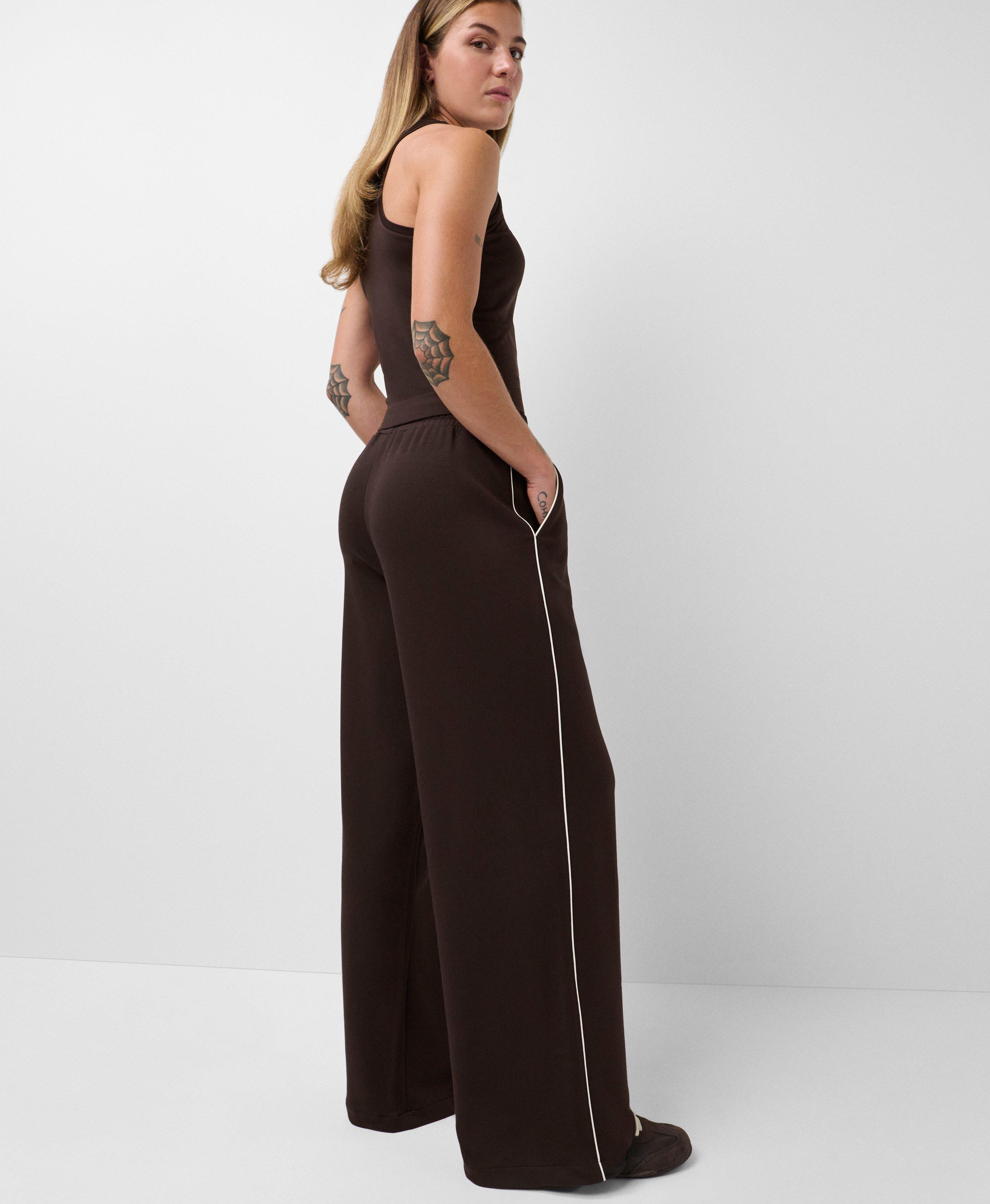 After Class Piped Wide Leg Pants - Espresso Brown